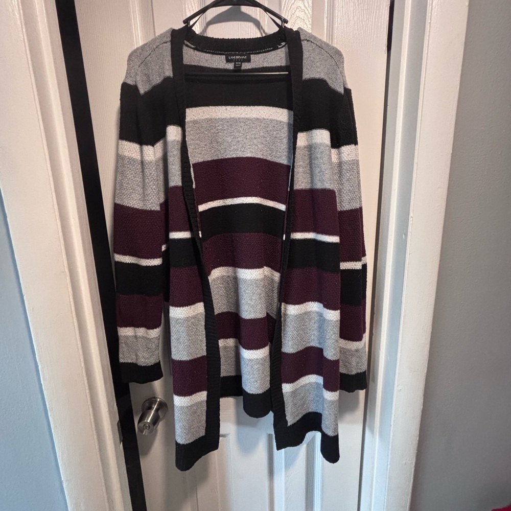 Lane Bryant Bold Striped Cardigan - Black, Gray, Burgundy